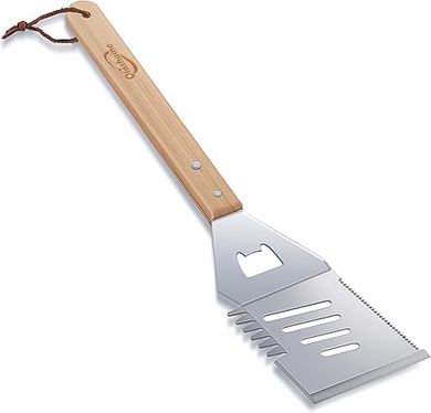 4-in-1 BBQ Spatula with Wooden Handle: Grill & Kebab Tool
