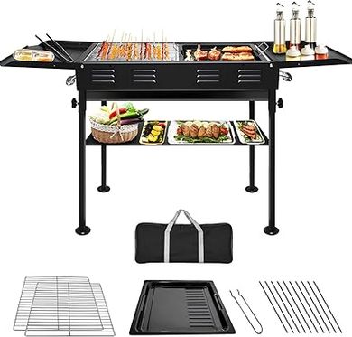 Furein Portable Charcoal Grill: Foldable BBQ Griddle with Storage for Camping & Picnics 
