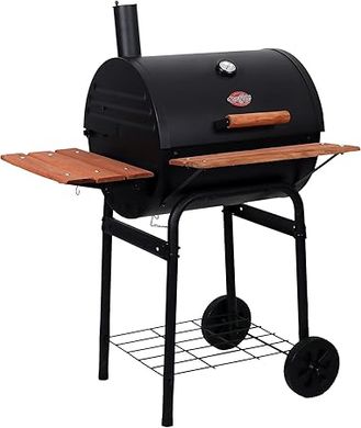 Char-Griller Wrangler Charcoal Grill with Wood Shelves and EasyDump™ Ash Pan 
