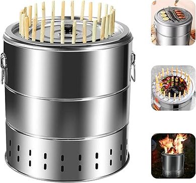 Portable Smokeless Charcoal Barrel Grill with Skewers 
