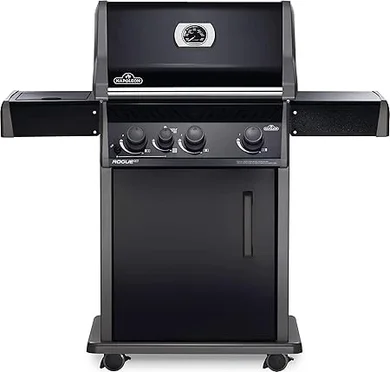 Napoleon Rogue XT 425 Gas Grill: 3-burner, infrared sear, side burner, folding shelves.