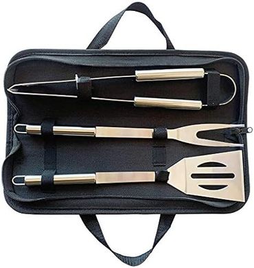 Here are a few options for a shortened product name, all around 10-20 words:

* **Option 1 (Focus on quality):** Premium 3-Piece Stainless Steel BBQ Grilling Set with Carry Bag

* **Option 2 (Focus on convenience):** Portable 3-Piece Stainless Steel BBQ Tool Set: Grill, Clean, & Go!

* **Option 3 (More concise):** Stainless Steel BBQ Grilling Tool Set (3-Piece) with Carry Bag

* **Option 4 (Emphasizing the free bag):**  3-Piece Stainless Steel BBQ Tool Set - Includes Convenient Carry Bag
