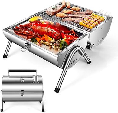 Portable Stainless Steel Charcoal Grill & Smoker