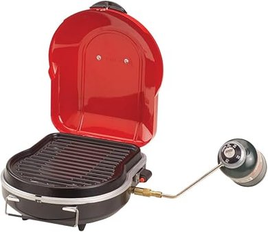 Coleman Fold N Go Propane Grill: Portable, lightweight grill with push-button start, adjustable burner, and built-in handle.