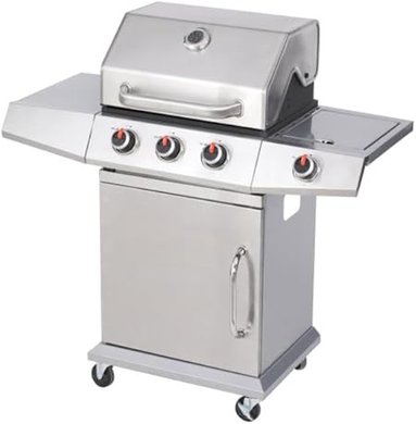 GasOne Deluxe 3+1 Burner Stainless Steel BBQ Grill with Side Burner and Wheels