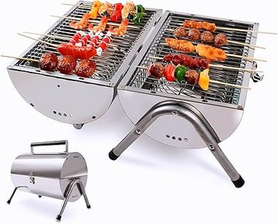 Portable Dual-Zone Charcoal Grill: Easy Assembly, Camping & Backyard BBQ