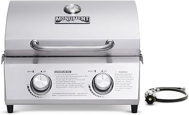 Monument Portable Gas Grill: Stainless Steel, Locking Lid, Built-in Thermometer
