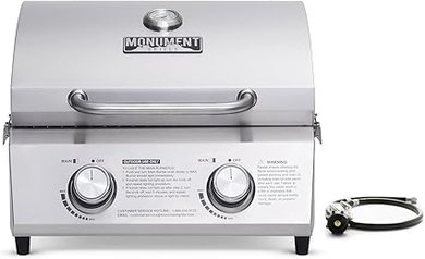 Monument Portable Gas Grill: Stainless Steel, Locking Lid, Built-in Thermometer