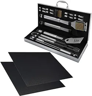 Complete 18-Piece BBQ Grill Set with Stainless Steel Tools & Grill Mats