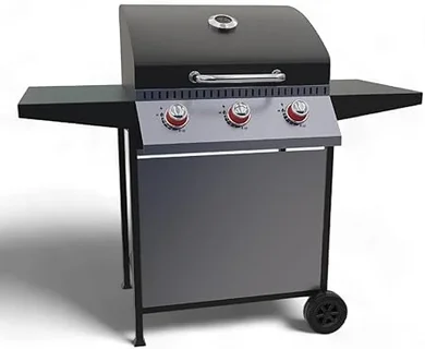 GasOne 3-Burner Stainless Steel Grill: Elegant, wheeled cabinet design with high-temp paint.