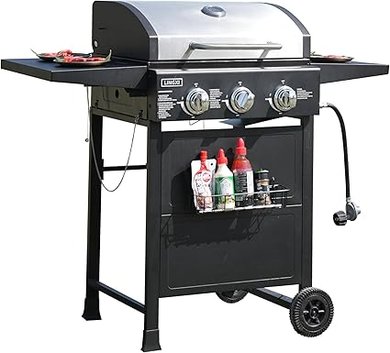 3-Burner Propane Gas Grill with Side Burner (30,000 BTU) for Patio & Backyard