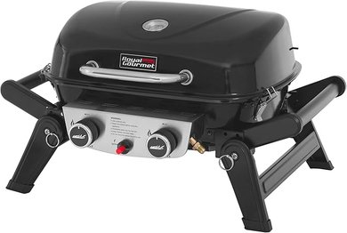 Royal Gourmet GT2005 Portable Gas Grill: 2-burner, foldable side tables, 17,000 BTU, 370 sq in cooking area.
