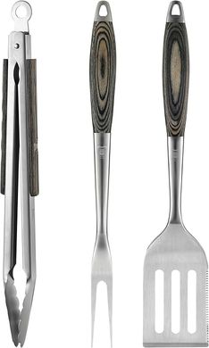 Premium 3-Piece Stainless Steel BBQ Tool Set with Wood Handles
