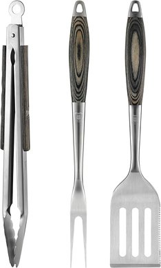 Premium 3-Piece Stainless Steel BBQ Tool Set with Wood Handles