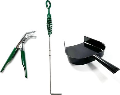Kamado Grill Cleaning Tool Set: Ash Pan, Rake, & Grate Lifter