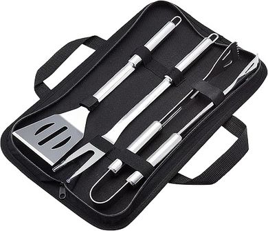 Amazon Basics Stainless Steel BBQ Tool Set with Carry Bag
