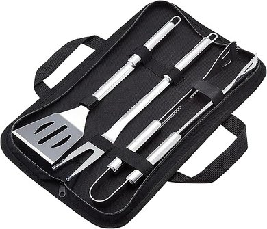 Amazon Basics Stainless Steel BBQ Tool Set with Carry Bag