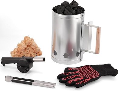 Heavy-Duty Charcoal Chimney Starter with Wooden Handle