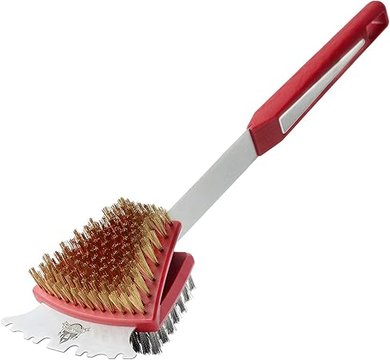 Heavy-Duty Double-Sided Grill Brush & Scraper: Stainless Steel & Brass Bristles for All Grates