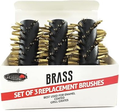 Grillbot Brass Brush Set: 3 Replacement Brushes for Stainless Steel & Porcelain Grates