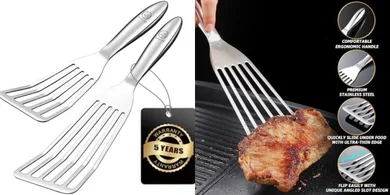 Stainless Steel Fish & Griddle Spatula Set: Large & Small Slotted Turners
